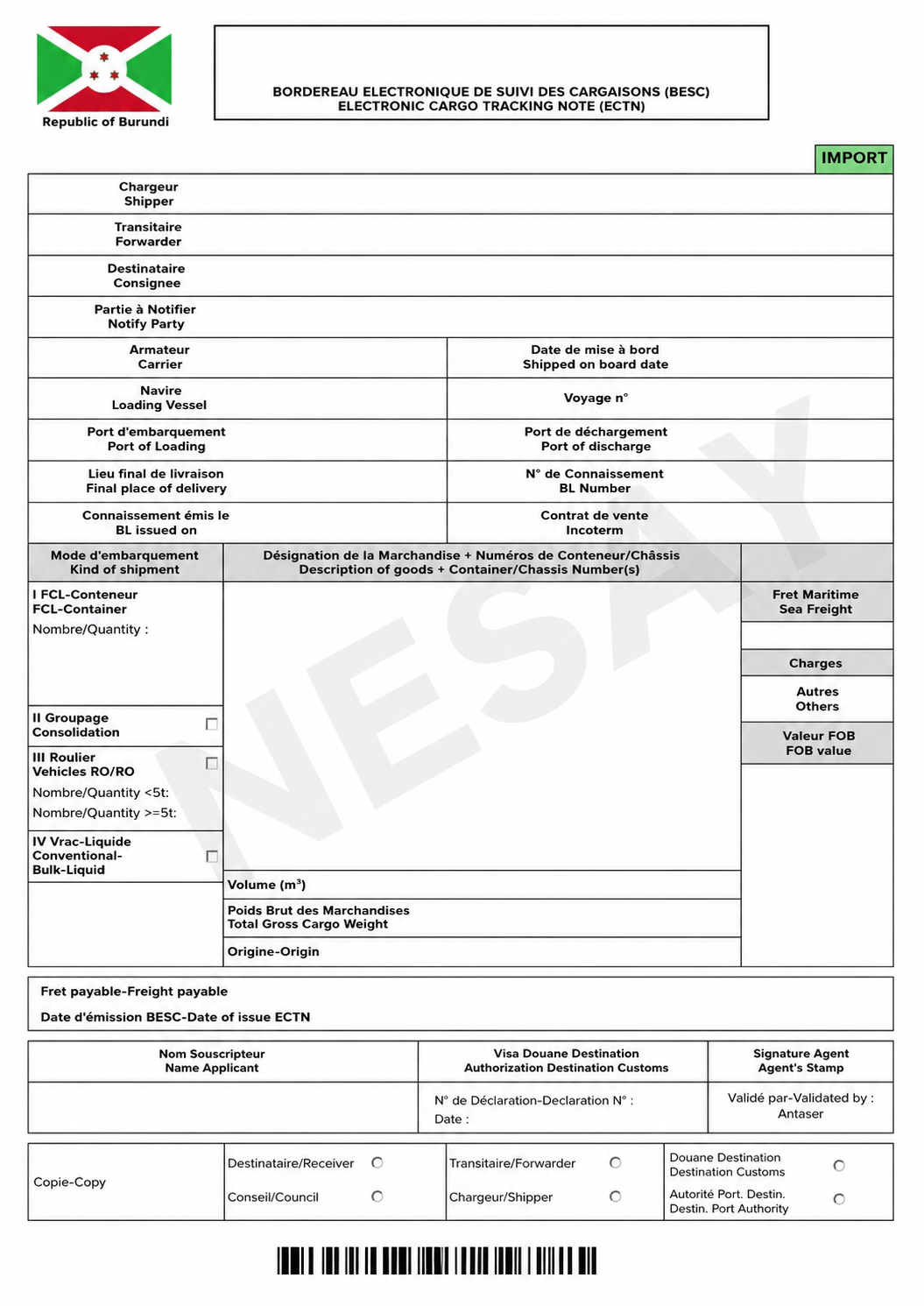 Burundi ECTN Certificate Sample