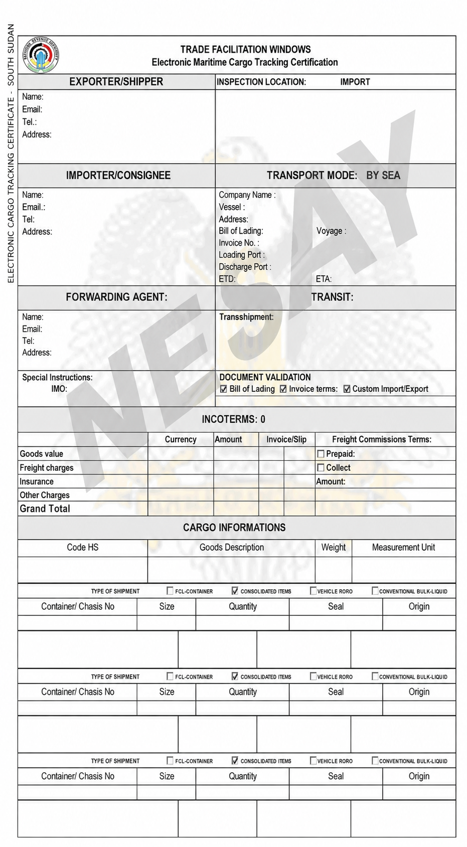 South Sudan CTN Certificate Sample